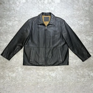 Vintage Y2K Dockers Black Leather Jacket Men’s XL Quilted Lining Genuine Leather - Picture 1 of 13