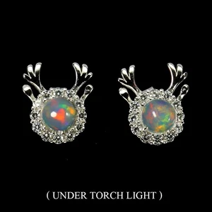 925 Sterling Silver Earrings Round Fire Opal 5mm Natural Gemstone Jewelry - Picture 1 of 14