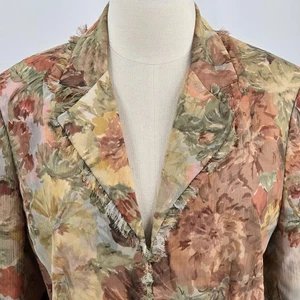 Chaqueta Blazer Spirit Coldwater Creek Seda Talla 10 Verde Tostado Floral Ropa de Negocio - Imagen 1 de 5