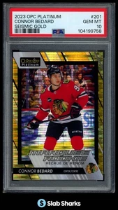 2023 O-PEE-CHEE PLATINUM #201 CONNOR BEDARD SEISMIC GOLD RC ROOKIE /50 PSA 10 - Bild 1 von 4