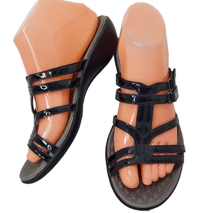 Sandalias Clarks Privo Talla 7.5 M Negro Charol Zapatos de Cuña Deslizables con Tiras - Imagen 1 de 11