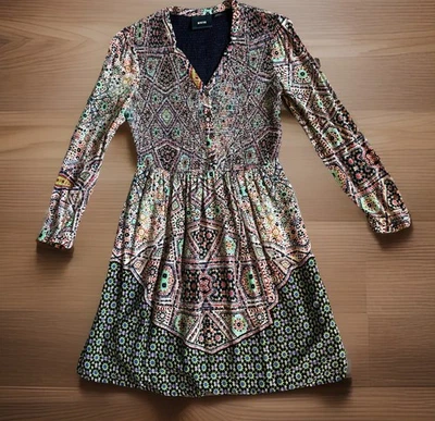 MAEVE ANTHROPOLOGIE Dress Womens X-Small Tiled Amethyst Long Sleeve Smocked NEW - Image 1 of 4