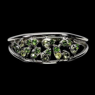 925 Sterlingsilber Ring Rund Peridot Chrom Diopsid Edelstein Schmuck Größe 8 - Bild 1 von 4