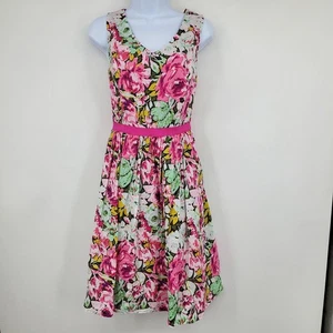 Isaac Mizrahi Live Women's Pink Floral Print Springy Summer Dress Size 10 - Picture 1 of 8