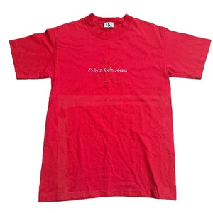 Vintage 90s Calvin Klein T-Shirt Red CK Vtg Made USA 1990s Y2k Rare Unisex Med - Picture 1 of 5
