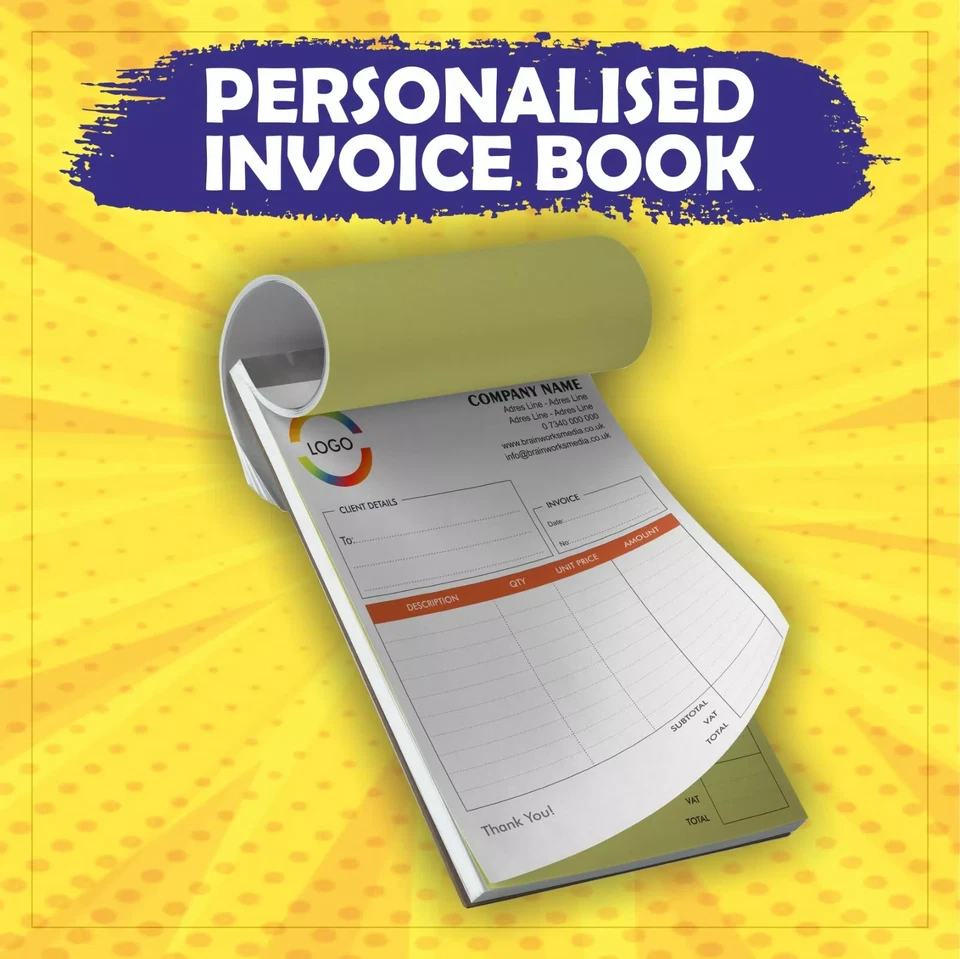 PERSONALISED DUPLICATE  A4 / A5 / A6 INVOICE BOOK - 50 SET - NCR PAD PRINT - Image 1 of 1