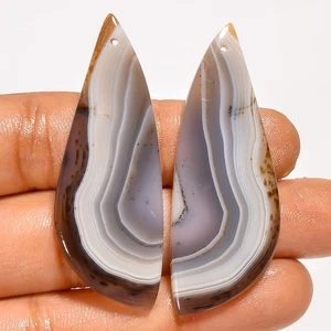 Par de piedras preciosas perforadas cabujón de lujo de ágata natural Montana 47 quilates 50X18X3 mm DE336 - Imagen 1 de 1