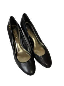 Lauren Ralph Lauren Women’s Haydn Black Leather 7 B Pump Block Heel Office - Picture 1 of 12