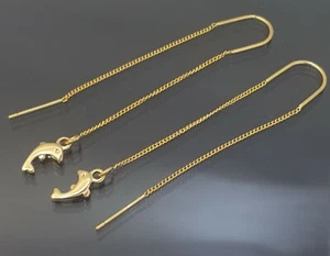 18K Gold Filled Stunning Italian Dolphin 18ct GF Threader Earrings 60mm - Picture 1 of 9