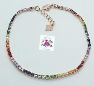 Bracciale tennis argento 925 pietre colorate rainbow 🌈 multicolor oro rosa. - Foto 1 di 5