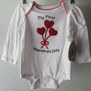 0/3M Baby 1 pc Long Sleeve Red Heart Balloons Romper Bodysuit My 1st Valentines - Picture 1 of 5