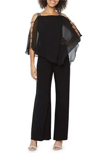 MSK Womens Chiffon Overlay Wide Leg Jumpsuit Embellished Silver Trim Small New - Picture 1 of 8