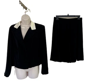 Jones New York 2 pc Black Suit Dressy Top, flared Skirt, Satin Collar SZ 8 - Picture 1 of 8
