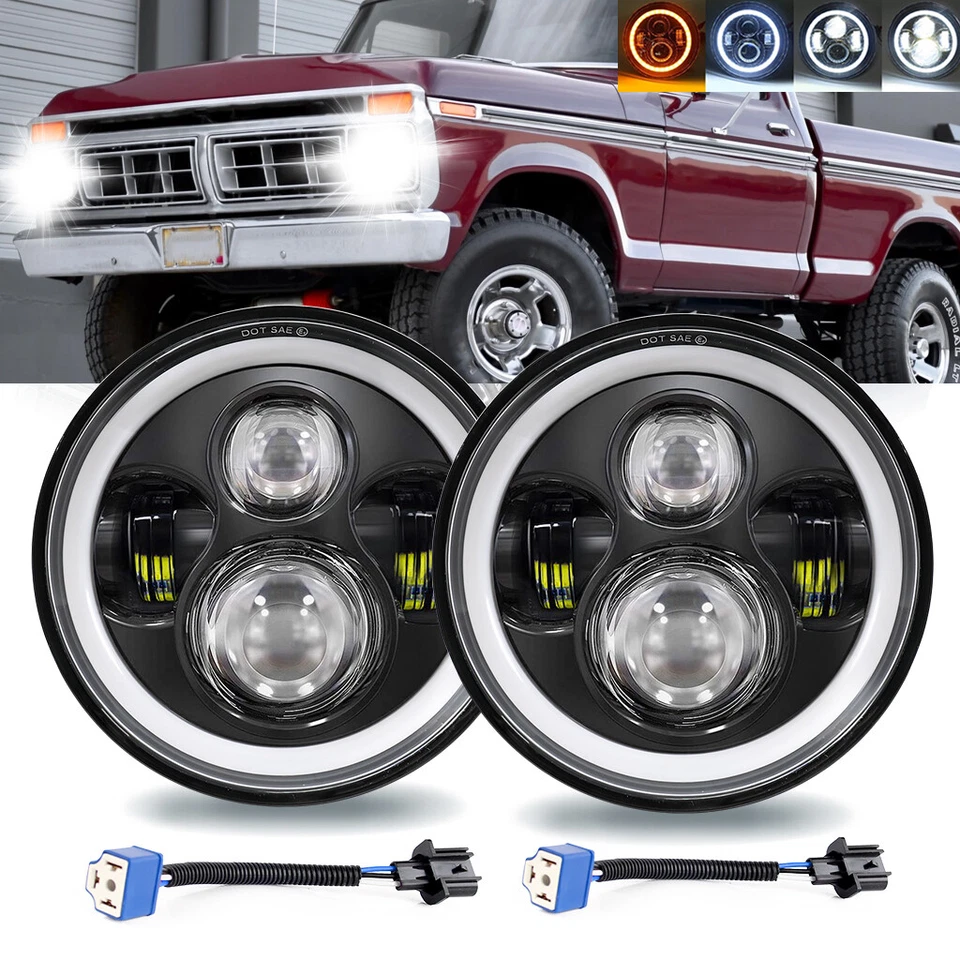 For Ford F100 F150 F250 Truck Pair DOT 7" Inch LED Headlights Hi/Lo Beam DRL Foto 1 de 4