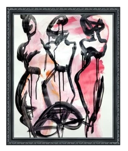 CORBELLIC EXPRESSIONISM 18X24 FIGURATIVE GIRLS LARGE ORIGINAL ART HOME PAINTING - Picture 1 of 7