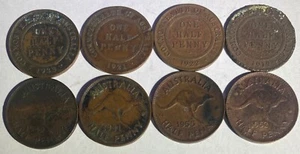 x8 Australian Half Pennies (1919,1921,1922,1933,1941,1942,1952,1955) circulated. - Foto 1 di 2