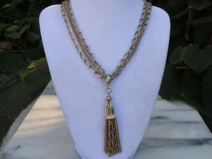 Collar Vintage 24" 4 Hilos Tono Dorado con Borla Colgante - Imagen 1 de 2