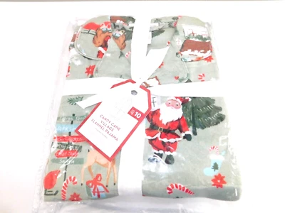 Juego de pijama de franela navideña Pottery Barn para niños talla 10 Candy Cane Village nuevo en paquete Foto 1 de 3