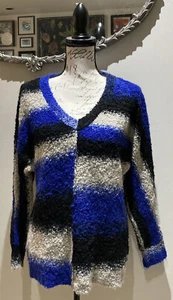 Sparkle & Fade Urban Outfitters Black Blue Ombré Striped Boucle Sweater Sz Small - Picture 1 of 9