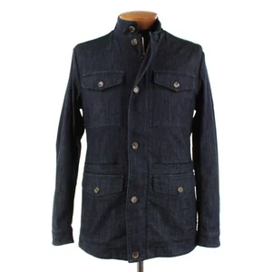Luciano Barbera NWT Cotton Blend Chore Jacket Size 50 (M US) In Solid Blue Denim - Picture 1 of 14