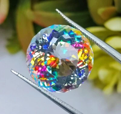 15mm Round Rainbow Mystic Topaz Gemstone – Brilliant Faceted Crystal for Jewelry - Image 1 of 4