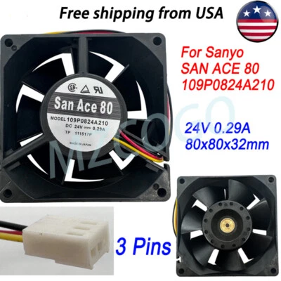 Cooling Fan 109P0824A210 For Sanyo SANACE80 24V 0.29A 3-Pin 3 Wires 80*80*32mm - Image 1 of 4