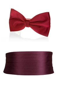 Bow Tie Cummerbund Set Wine Red Wedding Black Tie Formal Fancy Dress Christmas - Picture 1 of 4