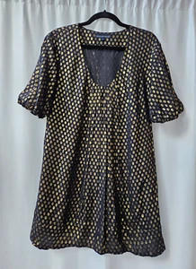 Vestido French Connection Metálico Punto Dorado Fiesta Seda UK8/US12 - Imagen 1 de 12