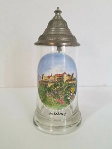 Vintage J. Kammerer Salzburg Glass Beer Stein Mug With Pewter Lid  - Picture 1 of 12
