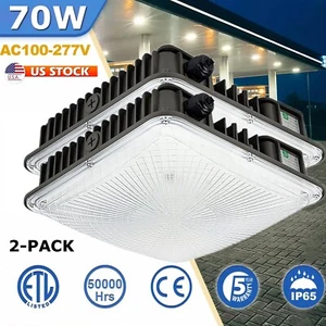 2 Pack 70W LED Canopy Light Gas Station Ceiling Lights Outdoor Garage Shop Light - Picture 1 of 16