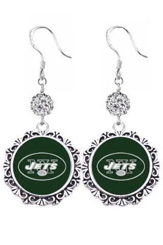 New York  Jets Earrings Football Charm Dangle Fish Hook S925 Silver Shamballa Cover