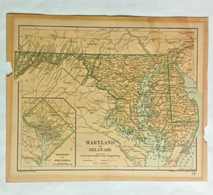 Maryland & Delaware Dodd Mead & Co map 1891 12 x 10 ins - Imagen 1 de 8
