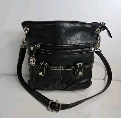 Giani Bernini Black Leather Organizer Crossbody/Shoulderbag 10.5x10" - Image 1 of 4