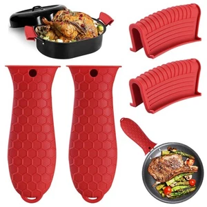 4 Pack Silicone Hot Handle Holder Cover Cast Iron Handle Cover Silicone Pot H... - Picture 1 of 7