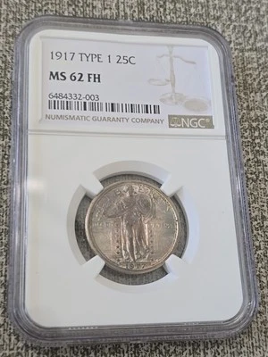 1917 Type 1 Standing Liberty Quarter NGC  MS 62 FH With Rainbow Toning  - Image 1 of 4