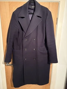 Hugo Boss Wool Long Overcoat Men's 44l Navy Double Breasted Dress Coat - Picture 1 of 18