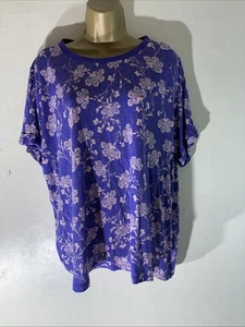 Womens Per Una M&S Plus Size Uk 18 Purple Mix Flower Short Sleeve Jersey T-shirt - Picture 1 of 7