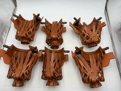 Antiga mesa de bilhar substituições de bolso 6 couro marrom rico lindo estado. - Imagem 1 de 4