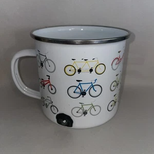 Moderner Tee-/Kaffeebecher aus emailliertem Metall mit Fahrrad-/Radsportmotiv 8,8 x 9,6 cm - Bild 1 von 12