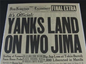 TITOLI GIORNALI VINTAGE ~ SECONDA GUERRA MONDIALE MARINES LAND IWO JIMA JAPAN WWII 1945 - Foto 1 di 5