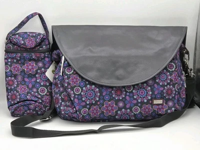 Kalencom Sidekick Diaper Bag Purple Pink Flowers Changing Pad Pockets Crossbody - Image 1 of 4