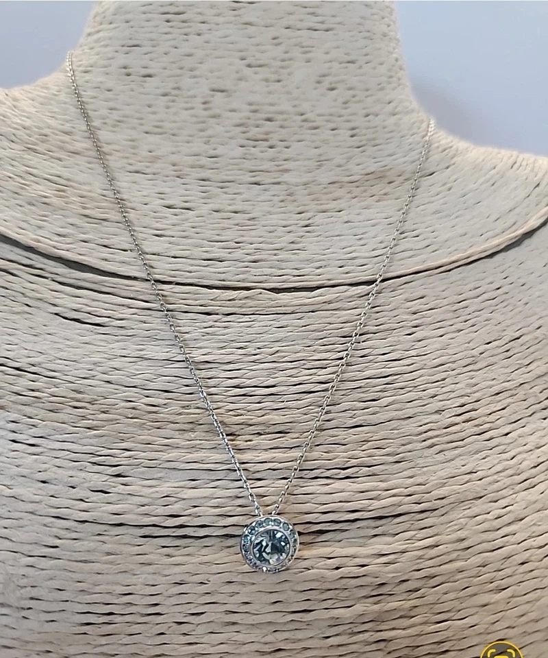  Collar Swarovski Colgante Oxígeno Azul Aqua Chapado en Rodio  Foto 1 de 4