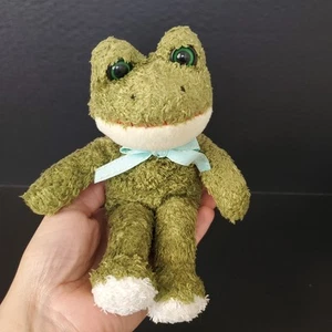 Unipak Bohnenboden Frosch Plüschtier 8 Zoll mit Halsschleife, harte grüne Augen - Bild 1 von 6