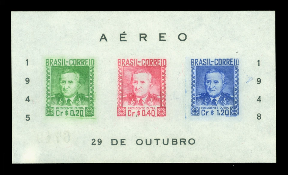 BRAZIL 1948  AIRMAIL - President DUTRA numbered BLOCK S/S  Sc # C73A mint MNH VF - Image 1 of 2