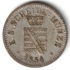 1854 German States Saxony Groschen Silver Low Mintage Key Date Free Shipping - Picture 1 of 2