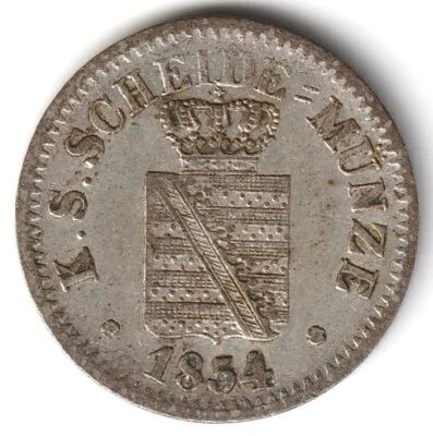 1854 German States Saxony Groschen Silver Low Mintage Key Date Free Shipping - Image 1 of 2