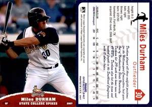Miles Durham 2007 Grandstand State College Spikes #10 Card *AutographDen*
