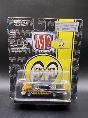 M2 Machines ‘57 Chevrolet Bel Air Black w/Flames  MOON EYES w/ Real Riders Toy - Image 1 of 3