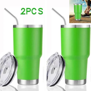 2X 30oz Stainless Steel Tumbler Lid Straw Insulated Vacuum Green Double Wall Mug - Picture 1 of 6