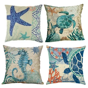 Marine Life Outdoor Waterproof Cushion Cover 45cm x 45cm Starfish Turtle - Picture 1 of 5